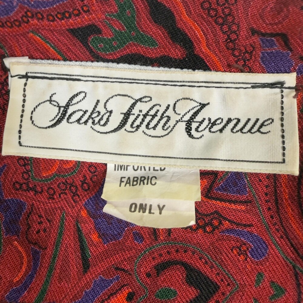 Vintage SAKS FIFTH AVENUE Dress Peplum Power Shoulders Red Paisley Rayon Size 4 - Picture 4 of 16